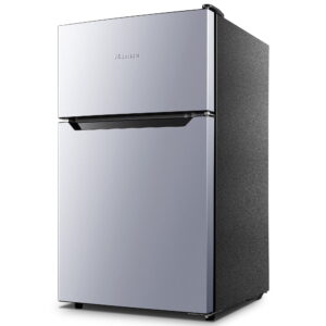 Hisense Gross 100 Ltr Double Door Top Freezer Mini Fridge, Defrost, Silver | RD-10DR