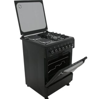 IQRA 60x60cm Cooker, 2 Gas Burners and 2 Hotplates, Auto Ignition, Black, Electric Oven and Grill, Rotisserie, IQ-FC6221-BLK