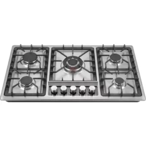 IQRA 90cm Built-in Gas Hob, 5 Burners, Auto Ignition, Flame Failure Device, Stainless Steel, Cast Iron, IQ-KH5014SS