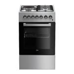Beko 50x60cm Cooker, FSS53110GS; 3 Gas Burners + 1 Hotplate Hob, Electric Oven, Grill, Rotisserie, Glass Lid, Silver