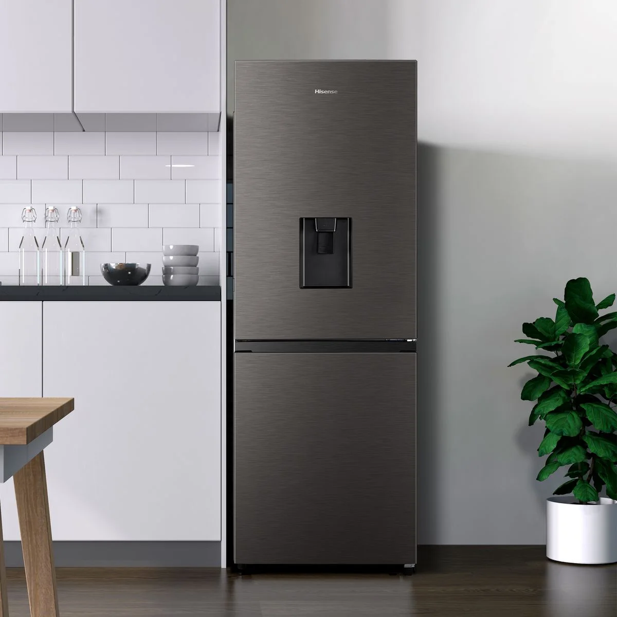 Hisense 310 Liter, Net Capacity 222L (159 L Fridge & 63 L Freezer) Fridge Freezer Inox with Water Dispenser - Image 2