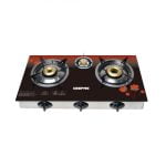 Geepas GGC31012 3-Burner Gas Cooker Size 70mm, 40mm & 90mm Respectively - Ergonomic Design, Automatic Ignition, 3 Heating Zones |Stainless Steel Frame & Tray