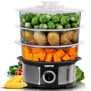 Geepas 3-Tier Food Steamer, 12 Litres, 75 Minute Timer, 1000 Watt
