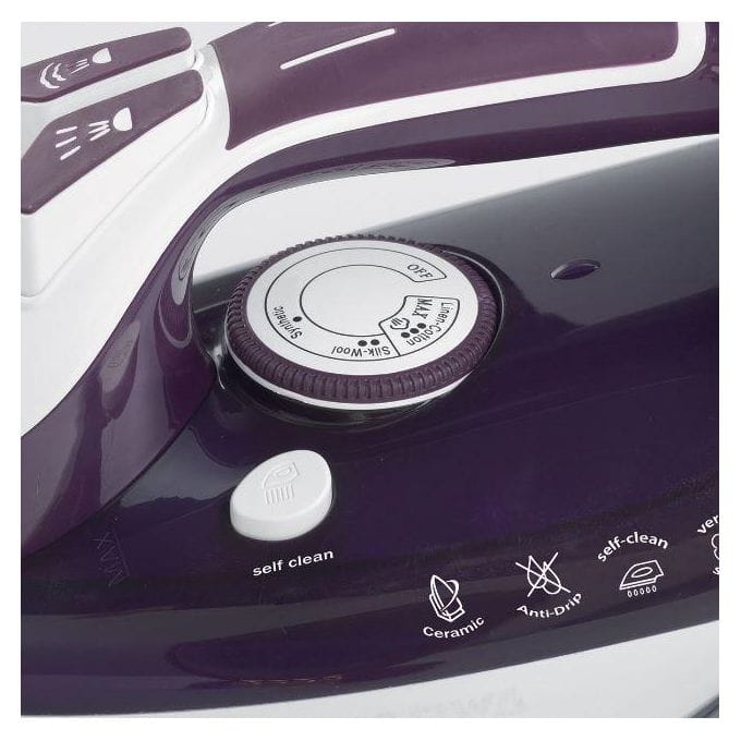 Ariete 2200w Steam Iron, Ceramic Plate, Anti Drip, White/Purple, FSV6243 - Image 2