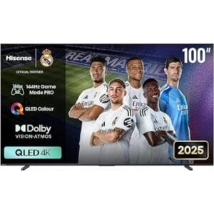 Hisense 100-Inch 4K QLED Smart TV – Best for Home Theater & Gaming | 144 Hz Game Mode, VRR, QLED Color, Dolby Vision & Atmos, AI Picture, HDR10+, Netflix & Prime Video (100Q7Q - 2025)