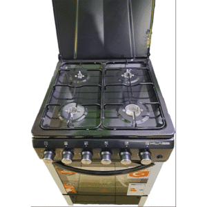 Klass Free Standing Cooker 60x60cm, Full Gas, 4 Gas Burners, Gas Oven & Grill, Oven Lamp & Timer, 4TTE-6640 BKL