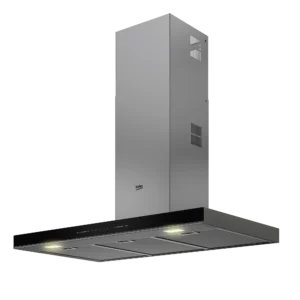 Beko 90cm Wall-Mounted Chimney Hood, BHCB96641BBHS; Touch Control, Auto-Shutdown, Black Glass