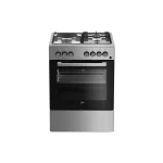 Beko 60x60cm Cooker FDF63110DXSL; 3 Gas + 1 Electric Plate, Double Electric Oven + Grill, Fan Assisted, Cast Iron Pan Supports, Flame Failure Device, Pizza Tray, Inox Finish