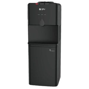 SPJ 3-Taps Top Load Water Dispenser with Refrigerator; Hot, Cold, and Normal, Black