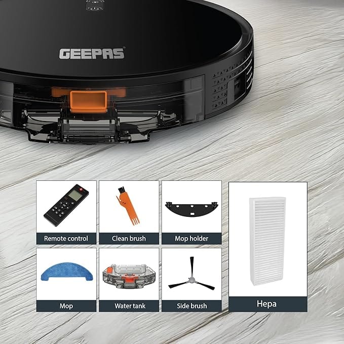 GEEPAS 2 In 1 Wet & Dry Robot Vacuum Cleaner | Gyro Navigation, TUYA App Control | 4 Cleaning Modes 2600 mAh Battery & Auto Recharge | Adjustable Levels, Remote Control | GRVC19057 - Image 3