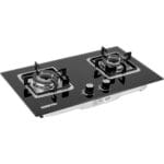 Geepas GGC-31018 2-in-1 Built In Gas Hob-Double Burner Gas Stove with Sabaf Burners, Auto Ignition System, LPG Gas Stove, Black