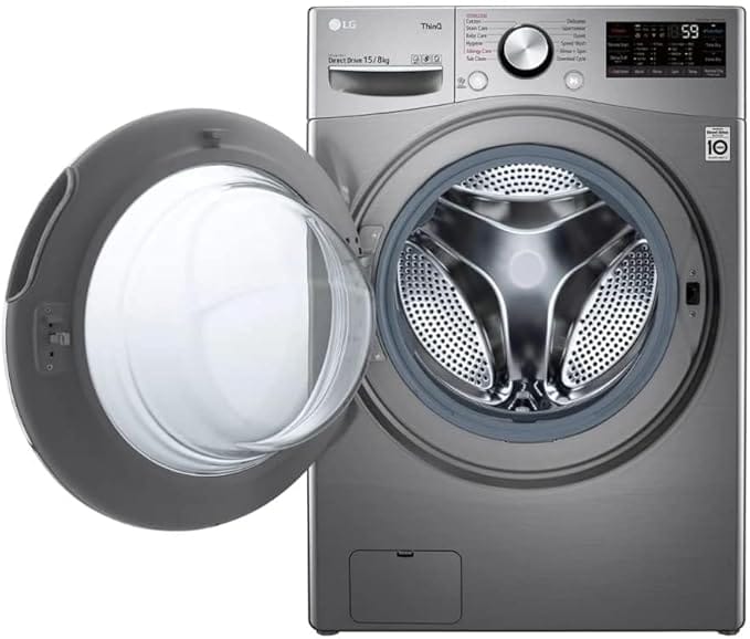 LG 15 Kg Washer & 8 Kg Dryer Front Load, Direct Drive Motor 1400 RPM 12 Programmers Color Silver Model - F0L9DGP2S - Image 2