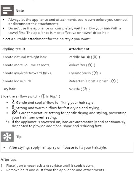 Philips 5000 Series Air Styler with Ionic Care, 1000W, 3 Heat Settings, 5 Styling Attachments – Black, BHA530/03 - Image 7