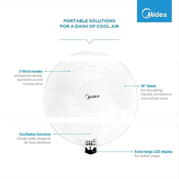 Midea Wall Fan with Remote, White FW407JR - Image 6