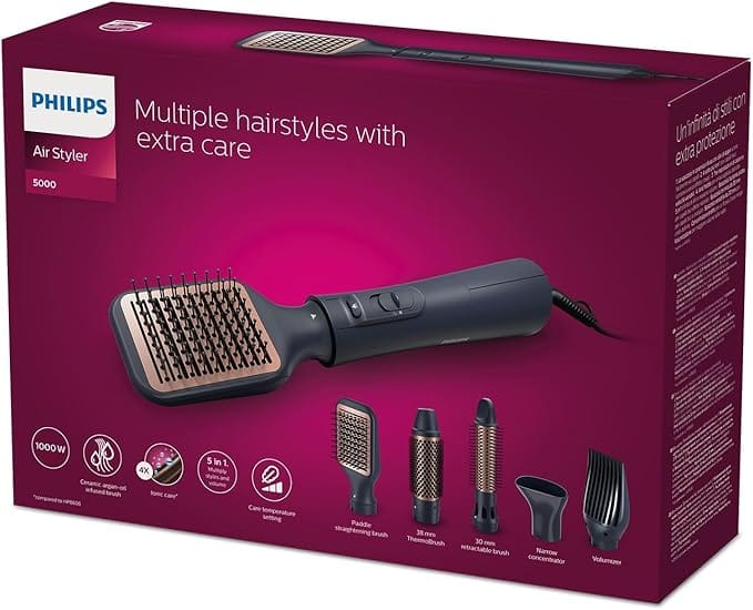 Philips 5000 Series Air Styler with Ionic Care, 1000W, 3 Heat Settings, 5 Styling Attachments – Black, BHA530/03 - Image 9