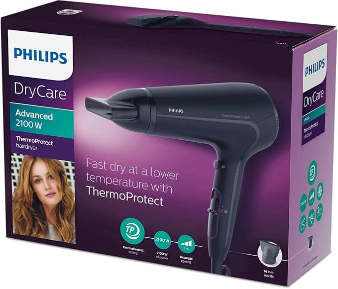 Philips ThermoProtect Hairdryer, 2100w, Cool Shot, Slim Styling Nozzle, 6 Speed and Temperature Settings, 3-Pin, HP8230/03. - Image 3