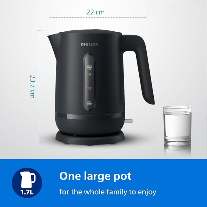 Philips Kettle - 2200W, 1.7L, 360° Pirouette base, On/Off LED light, Auto Shut-off, Removable filter, Cord storage, Charcoal Grey - HD9314/90 - Image 9