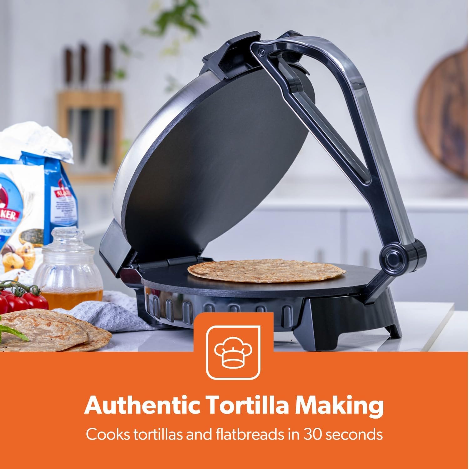 Geepas-Chapathi Maker, Mexican Style Tortilla Press, GCM6125 | Ideal for Making Homemade Tortillas Tacos Flatbreads Chapati Roti | Non-Stick Coating, Adjustable Thermostat - Image 8
