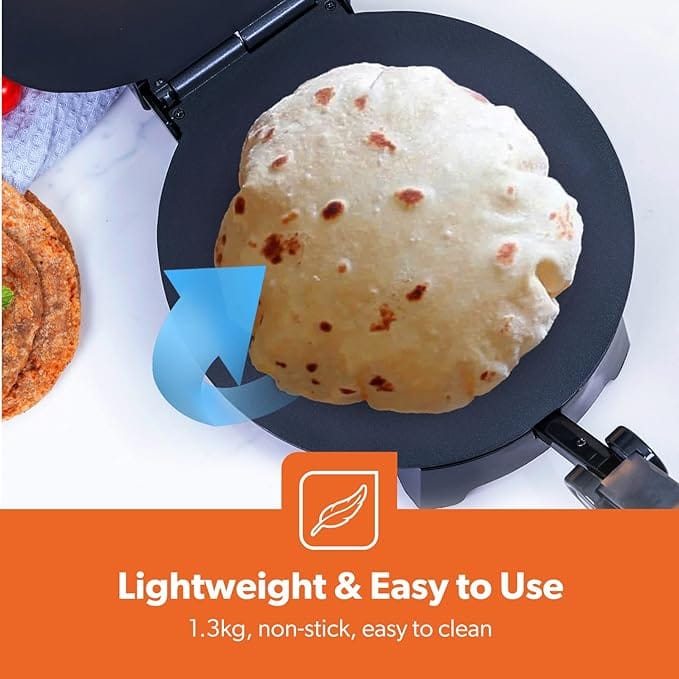 Geepas-Chapathi Maker, Mexican Style Tortilla Press, GCM6125 | Ideal for Making Homemade Tortillas Tacos Flatbreads Chapati Roti | Non-Stick Coating, Adjustable Thermostat - Image 5