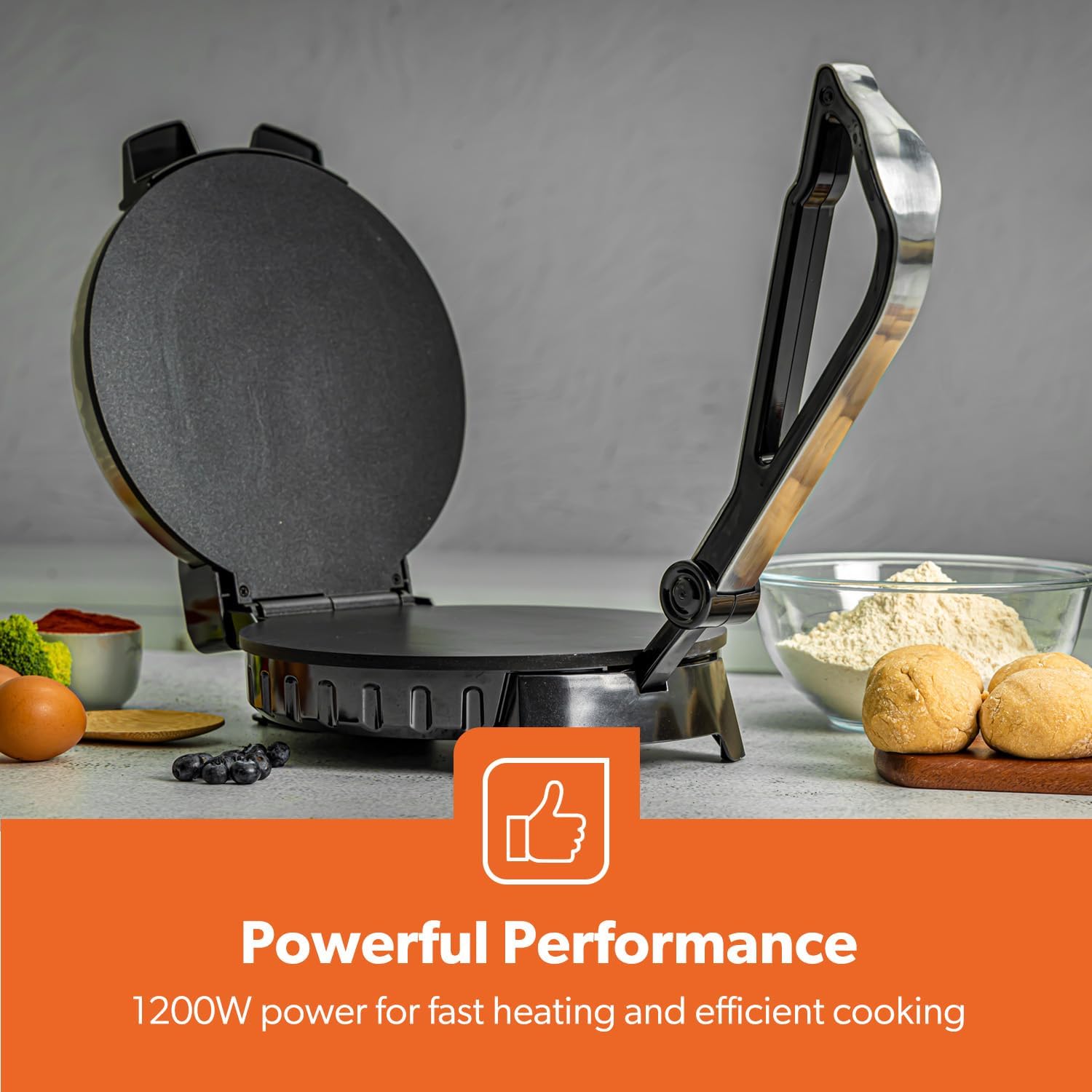 Geepas-Chapathi Maker, Mexican Style Tortilla Press, GCM6125 | Ideal for Making Homemade Tortillas Tacos Flatbreads Chapati Roti | Non-Stick Coating, Adjustable Thermostat - Image 6