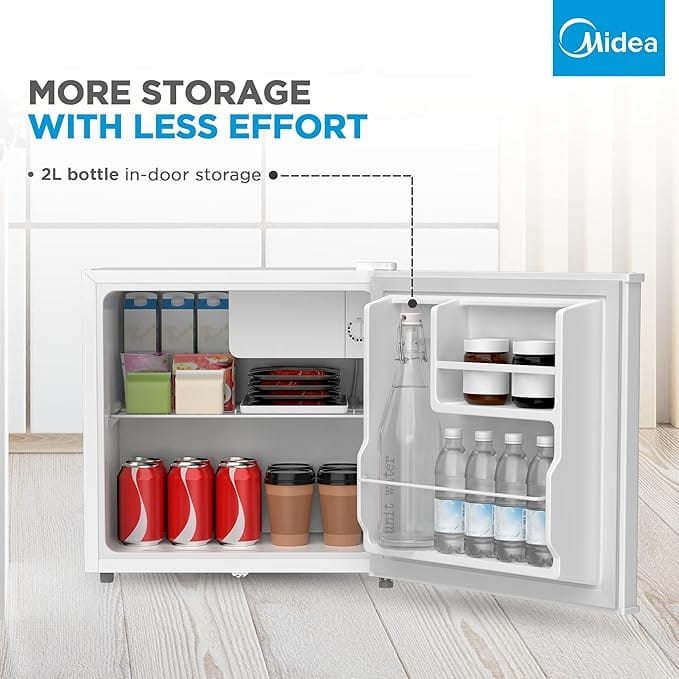 Midea 86L Free Standing Single Door Refrigerator with Reversible Door, 2l Bottle Rack, Smart Design with Recessed Handle with Lock, Best Compact Small Fridge for Mini Bar, Room Or Office, MDRD86FGE01 - Image 5