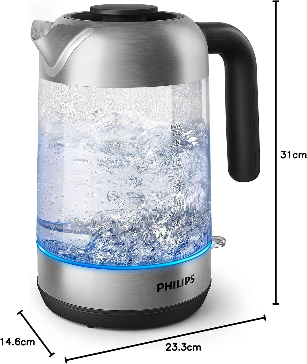 Philips Glass Kettle Series 5000-2200W, 1.7L, Blue Light Indicator, Removable lid, Metal/Transparent - HD9339/81 - Image 6