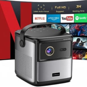 Powerology Starbeam 100" Android DLP 4K Projector, Full HD 1920x1080 Projector with 3H Work Time, Portable Projector with 2x 100w Speakers + Remote Control, Compatible with HDMI/USB/TV