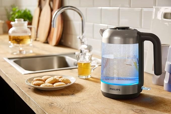 Philips Glass Kettle Series 5000-2200W, 1.7L, Blue Light Indicator, Removable lid, Metal/Transparent - HD9339/81 - Image 4