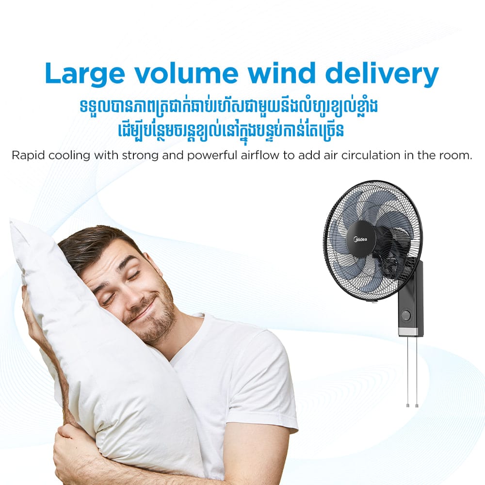 Midea FW40-23M 16" Wall Fan – 3 Speed Settings with Pull Switch Control - Image 4