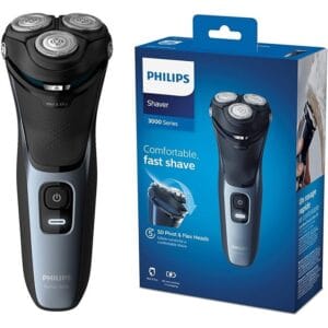 Philips Series 3000 Wet or Dry Men's Electric Shaver with a 5D Pivot & Flex Heads, Shiny Blue
