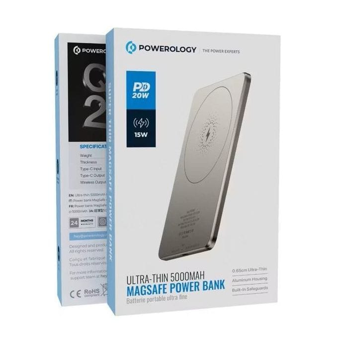 Powerology Ultra-Thin 5000mAh MagSafe Power Bank, Portable & Lightweight, Efficient Heat Dissipation, Aluminum Housing, Built-In Safeguards, Strong Magnet - Gray - Image 3