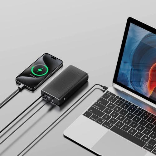 Powerology 20000mAh Power Bank with 70cm Retractable Cable, PD 35W Fast Charging, USB-C Input/Output – Black - Image 2