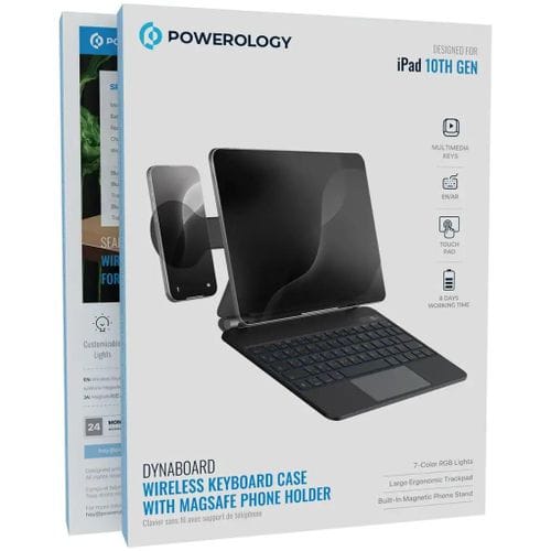 Powerology DynaBoard Wireless Keyboard Case with MagSafe Phone Holder for iPad 10th Gen – Black - Image 3