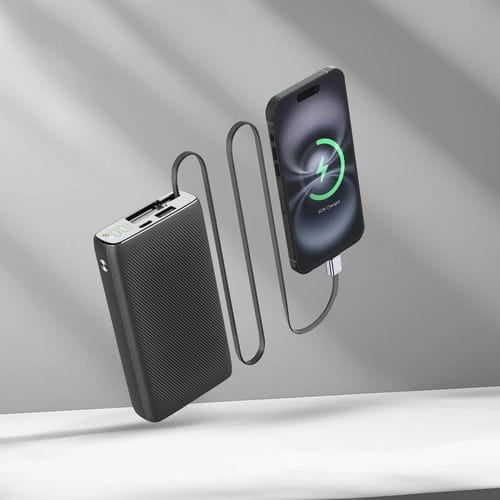 Powerology 20000mAh Power Bank with 70cm Retractable Cable, PD 35W Fast Charging, USB-C Input/Output – Black - Image 4