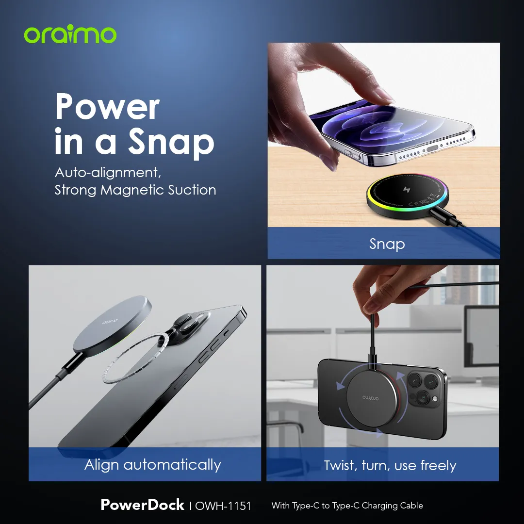 Oraimo OWH-1151PowerDock 15W Magnetic Wireless Charging Pad - Image 6