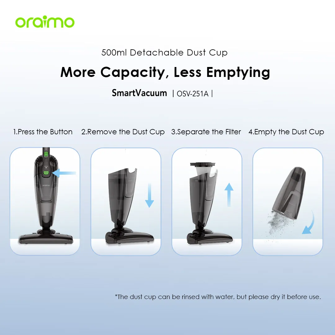 Oraimo OSV-251A SmartVacuum Corded Vacuum Cleaner with 5m Cord, 500W High Speed Powerful Suction - Image 4
