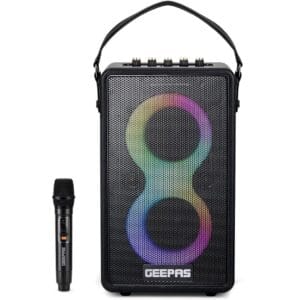 Geepas GMS11202 Bluetooth Speaker with UHF Wireless Microphone | 70W RMS Powerful Sound | 7200mAh Rechargeable Battery | RGB Party Lights | Multi-Connectivity Options