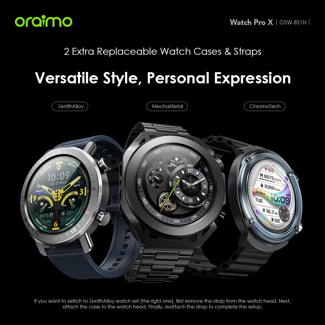 Oraimo OSW-851H Watch Pro X 1.43'' Amoled IP68 Smart Watch with 2 Replaceable Watch Cases & Straps - Image 9