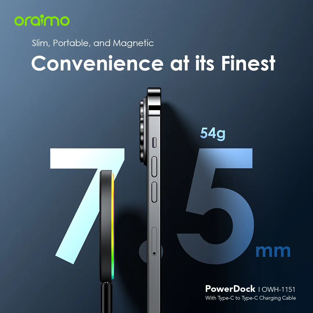Oraimo OWH-1151PowerDock 15W Magnetic Wireless Charging Pad - Image 7
