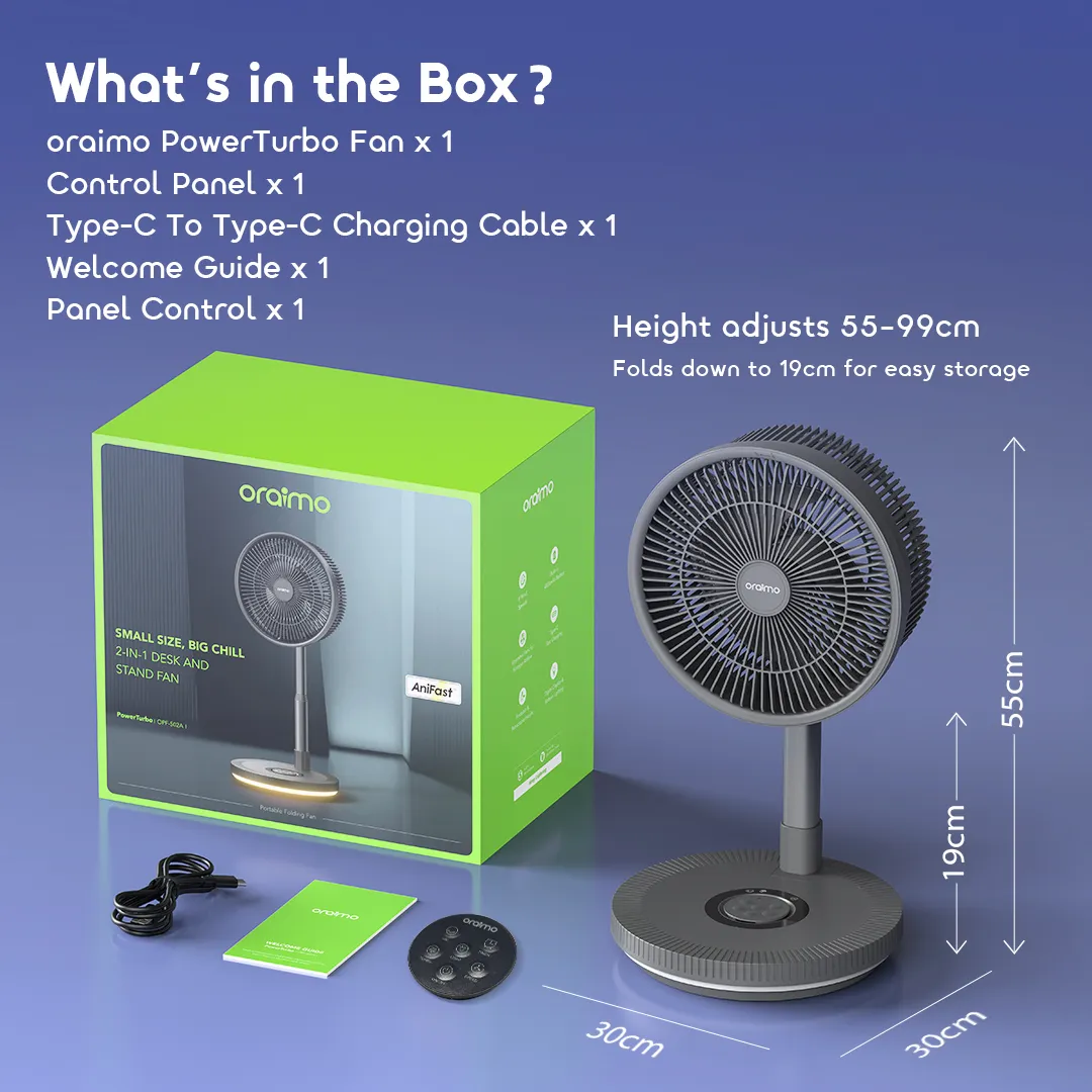 Oraimo Power Turbo 4000mAh Portable Folding Fan - Image 2
