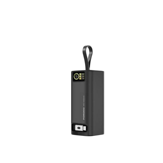 Porodo 20000mAh 130W Power Bank 1M Retractable Type-C Cable - Black