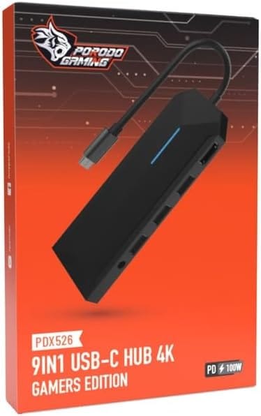 Porodo 9 in1 USB-C Hub 4K Gamers Edition PD 100W- Black - Image 2