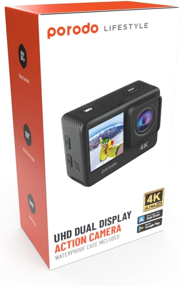 Porodo Lifestyle Waterproof Action Camera 900mAh, Waterproof Case Included, Multiple Shooting Modes, Dual Screen Display, 16MP HD Photos, Video/30fps Capture - Black - Image 5