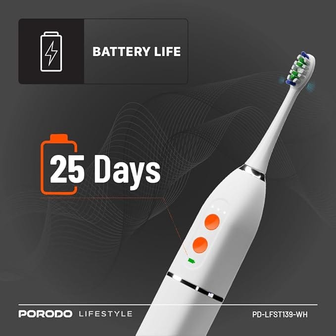 Porodo Lifestyle Electric Toothbrush with Water Flosser, IPX7 Waterproof, 100ml Water Capacity, 2ร Replacement Brushes, 25 Day Battery Life, Sonic Oral Irrigator, Ideal for Home & Travel - Black - Image 6
