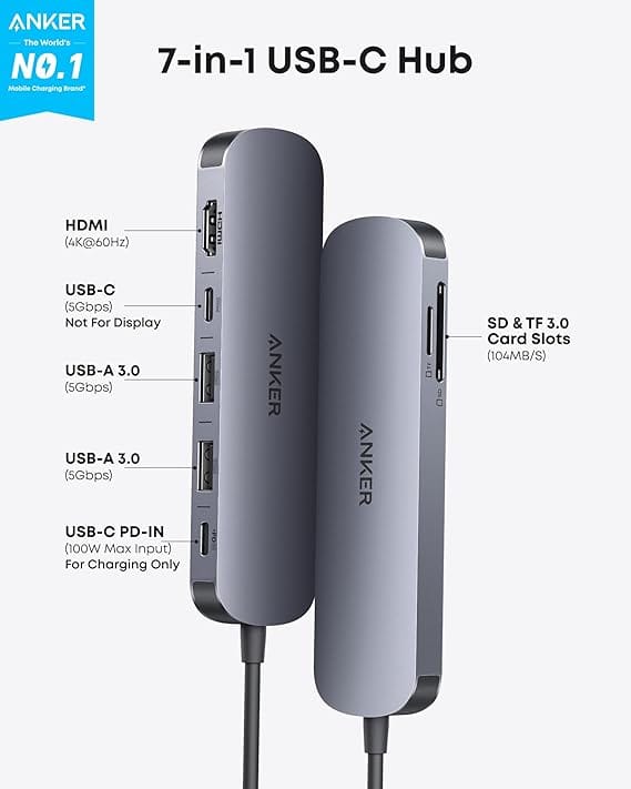 Anker USB C Hub, 7in1 Multi-Port USB Adapter for Laptop/Mac, 4K@60Hz USB C to HDMI Splitter, 85W Max PD, 2 USB 3.0 & 1 USBC Data Ports, SD/TF Card Reader, for Type C Devices (Charger Not Included) - Image 6