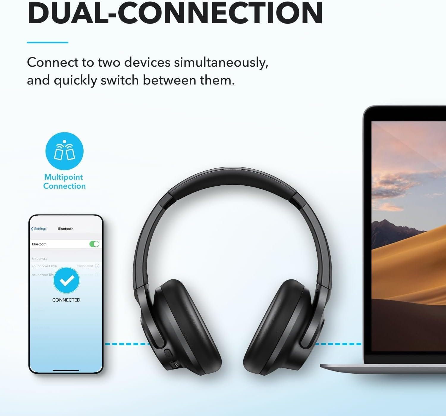Soundcore by Anker Q20i Hybrid Active Noise Cancelling Headphones, Wireless Over-Ear Bluetooth, 40H Long ANC Playtime, Hi-Res Audio, Big Bass, Customize via an App, Transparency Mode - Image 2