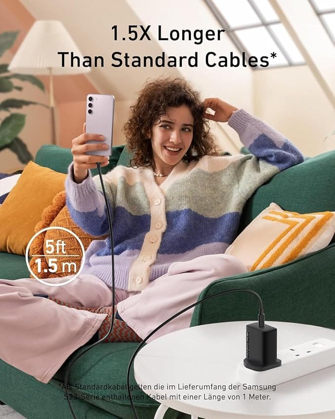 Anker 25W USB-C Charger with USB-C Cable, Supports PPS Fast Charging for Samsung Galaxy S23 Ultra/S23+/S23/S22/S21/S20/Note20 and More (2-Pack 5 ft Cable Included) - Image 3