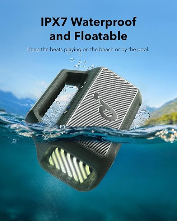 Soundcore Boom 2 By Anker, Outdoor Speaker, 80W, Subwoofer, BassUp 2.0, 24H Playtime, IPX7 Waterproof, Floatable, RGB Lights, USB-C, Custom EQ, Bluetooth 5.3, Portable for Camping and Beach - Black - Image 4