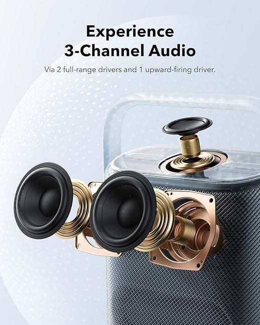 Soundcore Motion X500 Portable Bluetooth Speaker, Wireless Speaker with Immersive Spatial Audio, Wireless Hi-Res Sound with 3X Detail, 3-Channel Audio, and an Upward Firing Driver with Ambient Light - Image 4