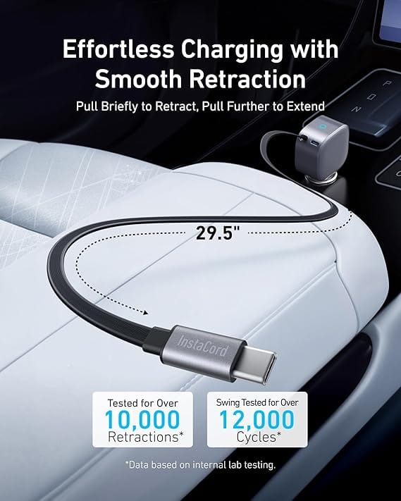 Anker Retractable USB-C Car Charger, 75W Max Fast Charging with Built-in Retractable Cable Car Adapter, Car Accessories for iPhone 17/16 Series, Galaxy S25/S24, MacBookPro/Air, iPad, and More - Image 4